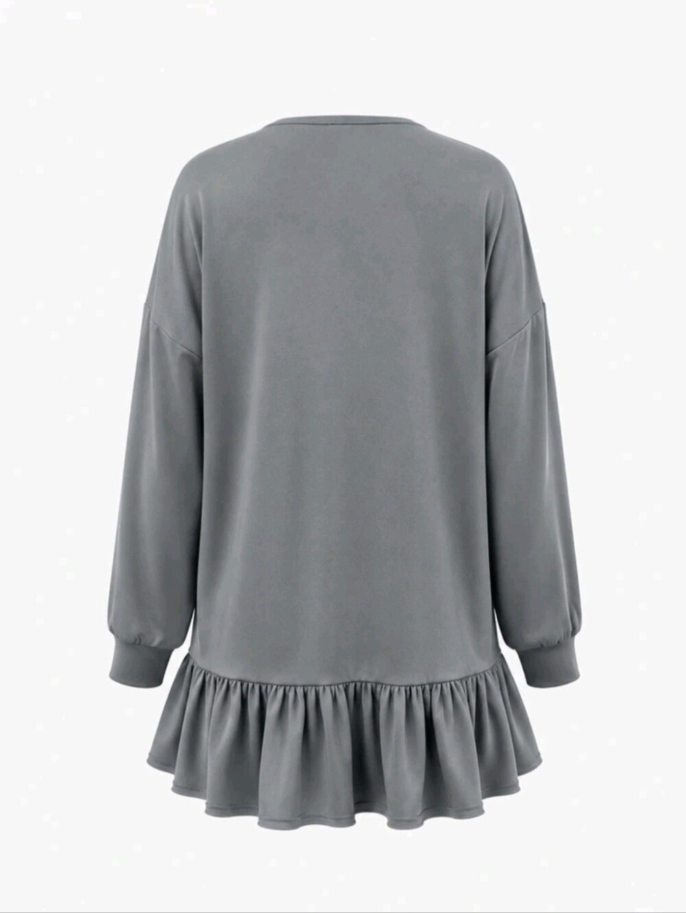 Women's Long Sleeve Zip-Up Deep V-Neck Sweatshirt, Loose Casual With Ruffle Hem - Picture 5 of 6